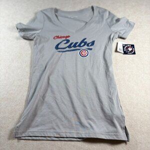 Chicago Cubs V-Neck Graphic Tee Womens XS Gray MLB Genuine Merchandise NWT